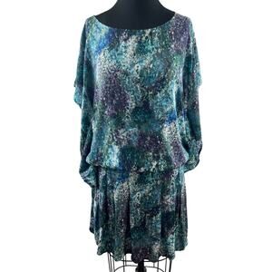 Mado Et Les Autres Green Blue Top and Skirt Set Marble Print Boat Neck Size 36